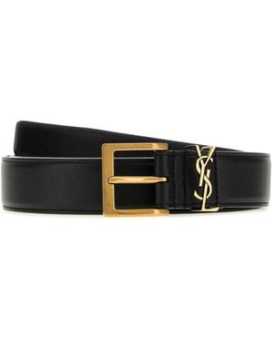 Saint Laurent Solid Buckle Belt - Black
