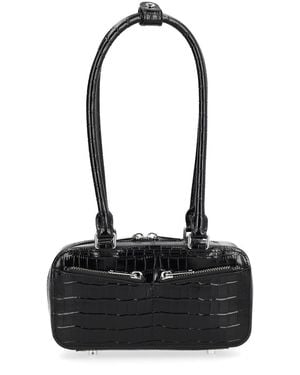 Self-Portrait Croc Leather Mini Shoulder Bag - Black