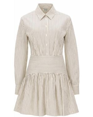STAUD Striped Cotton Shirt Dress Mini - White