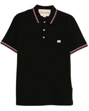 Valentino V Logo Signature Cotton Polo Shirt - Black
