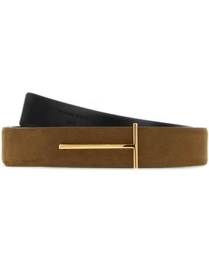 Tom Ford Natural Nubuck Reversible Slim T Belt 28 Mm - White