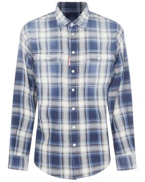 DSquared² D2 Washed Check Dropped Shoulder Shirt - Blue
