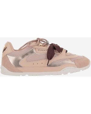 Pinko Leather And Mesh Sneakers With Two-Tone Laces - Brown