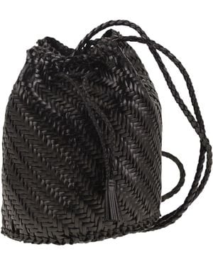 Dragon Pompom Double Jump Bucket Bag With Woven Leather - Black