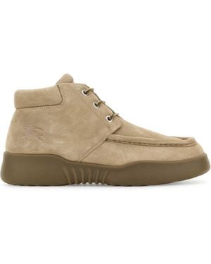 Burberry Suede Log Ankle Boots - Natural