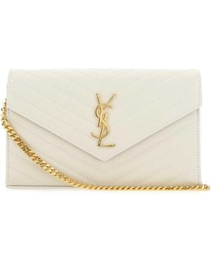 Saint Laurent Ivory Leather Clutch - White