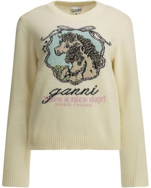 Ganni "Pferde" Rundhalspullover - Mettallic