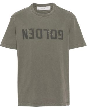Golden Goose Goldene Gans Golden M's Reguläres T-Shirt aus Baumwolljersey im Used-Look mit Logo - Grau