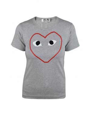 Comme des Garçons Cotton T-Shirt With Distinctive Heart Emblem - Gray