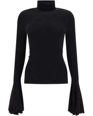 Nensi Dojaka High Neck Top With Godet Cuffs - Black