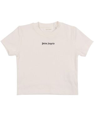 Palm Angels Logo Rib Baby-t-shirt S/s Gebroken Wit Zwart