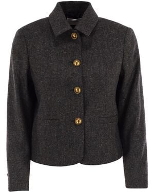 SAULINA Aria Shirt Style Jacke in Wolle und Kaschmir - Schwarz