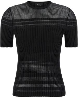 Theory Geribbeld T-Shirt Met Ronde Hals - Zwart