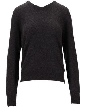 Saint Laurent Pull Col V Cachemire Soie Gg14 - Schwarz