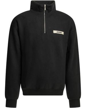 Jacquemus "le Camionneur Gros Grain" Sweatshirt Met Halve Rits - Zwart