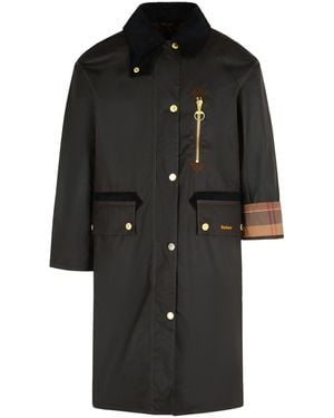 Barbour 'Evette' Dark Waxed Cotton Parka - Black