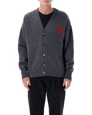 Ami Paris V-Neck Button Wool Cardigan - Blue