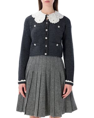 Self-Portrait Charcoal Knit Lace Collar Cardigan - Black