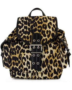 Ganni Bucky kleiner Rucksack Nylon Leopard - Schwarz