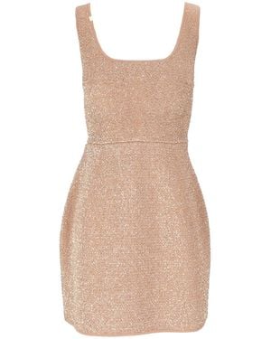 Elisabetta Franchi Sleeveless Square Neck Flared Dress - Natural