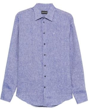 Emporio Armani Logo-Embroidered Buttoned Shirt - Purple