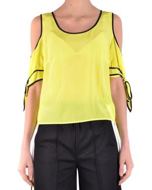 Pinko Cold-Shoulder Silk Top With Bow-Tied Sleeves - Yellow