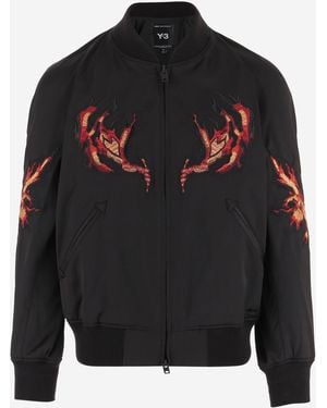 Y-3 Bomber Jacket With Flame And Mask Embroidery - Black