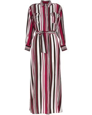 Kiton Vestido de camisa a rayas - Rojo