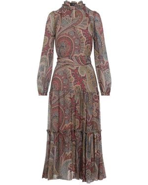 Etro Long Dress With Paisley Print - Brown