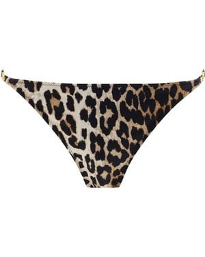 Ganni Leopard Print Bikini Slips - Schwarz