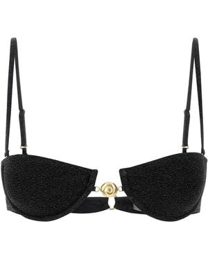 Reina Olga Stretch Nylon Hommond Bikini Top - Black