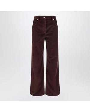 Brunello Cucinelli Wide Leg Bordeaux Velvet Pants - Purple