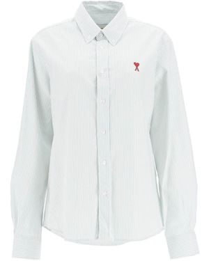 Ami Paris 'Ami De Coeur Striped Oxford - White