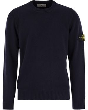 Stone Island Crew Neck Jumper mit Rückwärtsnähten Details - Blau