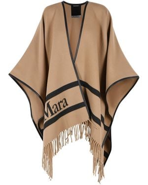 Max Mara 'Aris' Camel Jacquard Wool Poncho - Natural