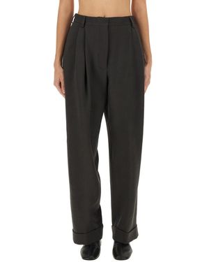 Dries Van Noten Wide-Leg Pants Made Of Wool Drill - Black