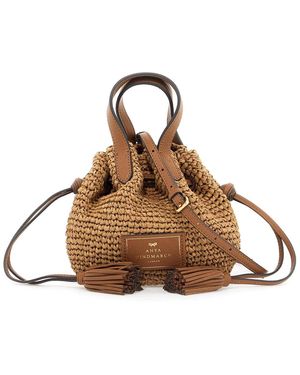 Anya Hindmarch Mini Raffia Bucket Bag - Brown