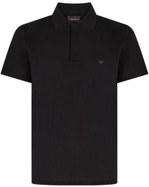 Emporio Armani Logo Cotton Polo Shirt - Black