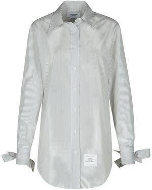 Thom Browne Lang Shirt In Grijze Zijden Blend - Grijs