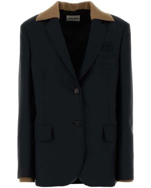 Miu Miu Midnight Mohair Blend Oversize Blazer - Black