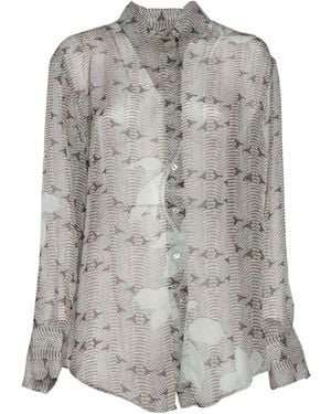 forte_forte Camicia Chiffon Seta Stampa "Dune Lily" - Grey