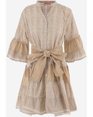 PEP'S CANNES Cotton Dress With Geometric Pattern - Natural