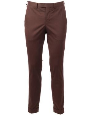 PT01 Master, Flat Front, Diagonal Pockets, Flap Back Pockets, Turn Up - Brown