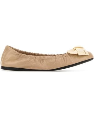 Prada Leather Ballets Flat With Bow - Natural
