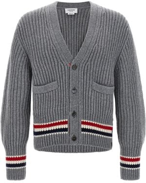 Thom Browne Cardigan de bande RWB - Gris