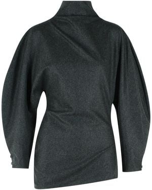 KHAITE 'Harlow' Wool And Charcoal Cashmere Top - Grey