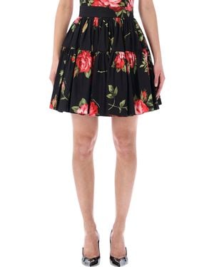 Dolce & Gabbana Rose Print Short Skirt Sicilian Cotton - Black