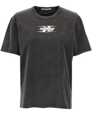 T By Alexander Wang Embossed Logo Cotton T-Shirt - Black
