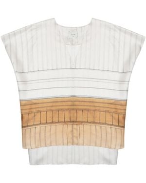 Alysi Boxy Short-Sleeved Top With V-Notch And Contrast Hem - White