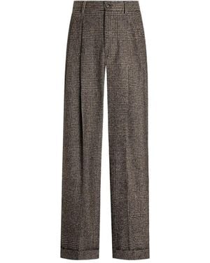 Dolce & Gabbana Graue Karo Plissee Weite Beinhose